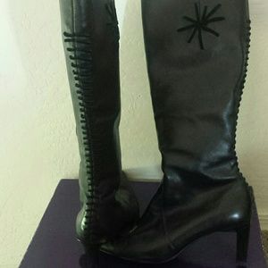 Black Tall Leather Detailed Nine West Boot